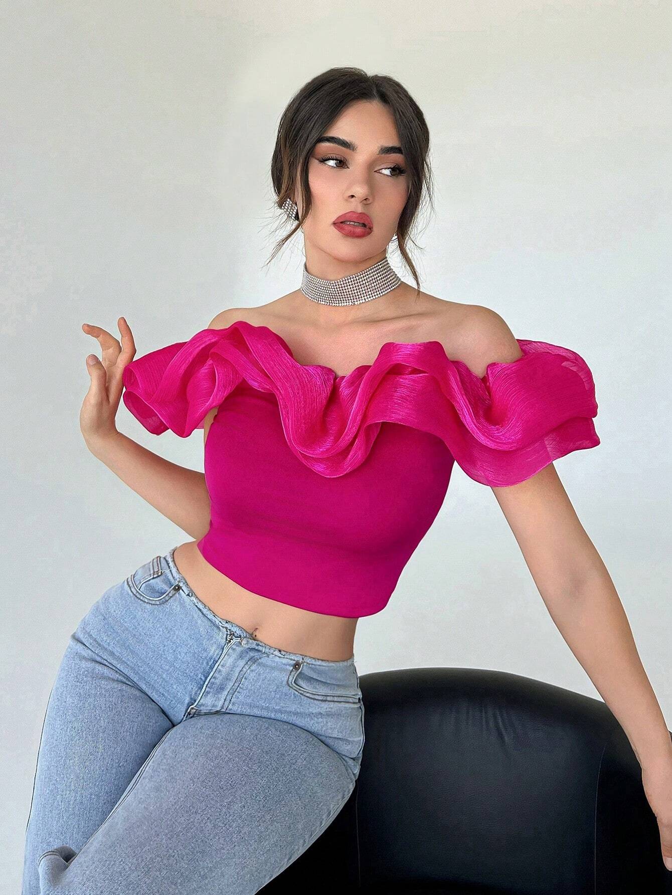 Women's Exaggerated Off Shoulder Cropped Top - Image 11