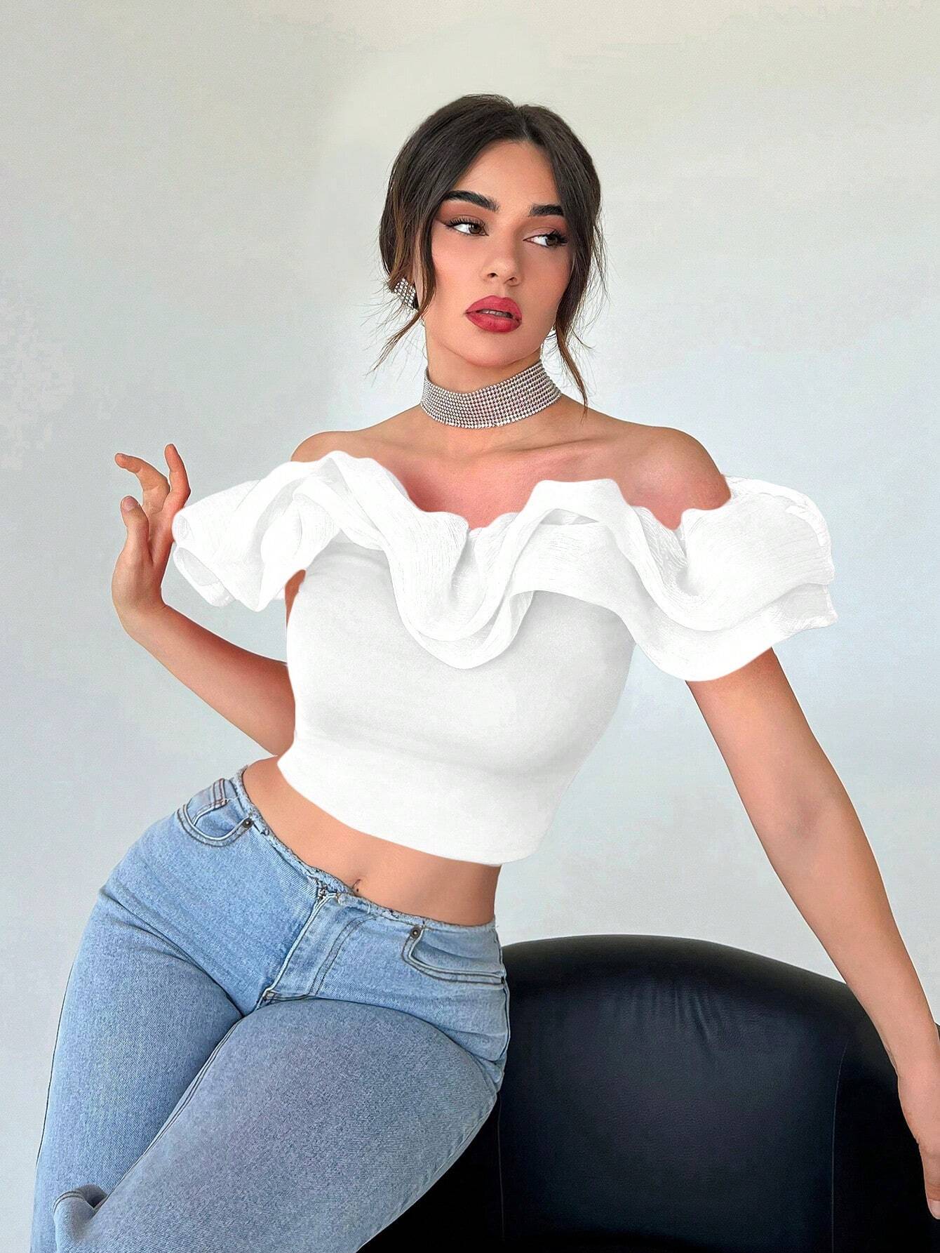 Women's Exaggerated Off Shoulder Cropped Top - Image 13