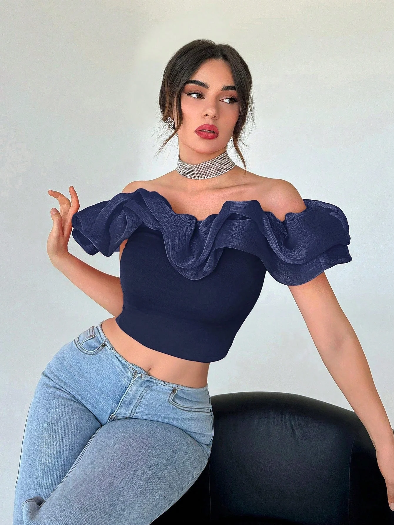 Women's Exaggerated Off Shoulder Cropped Top - Image 5