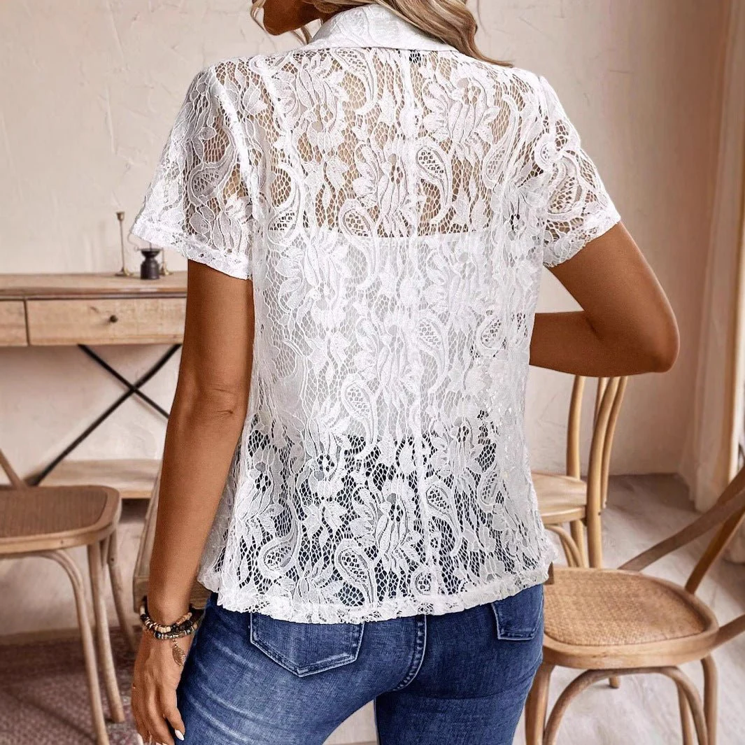 Women's fashion lace elegant short-sleeved suit summer jacket - Image 2