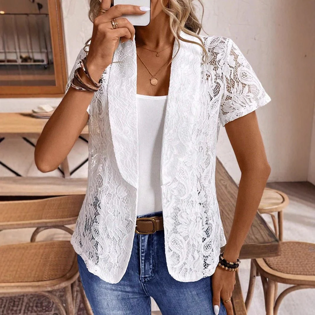 Women's fashion lace elegant short-sleeved suit summer jacket - Image 4