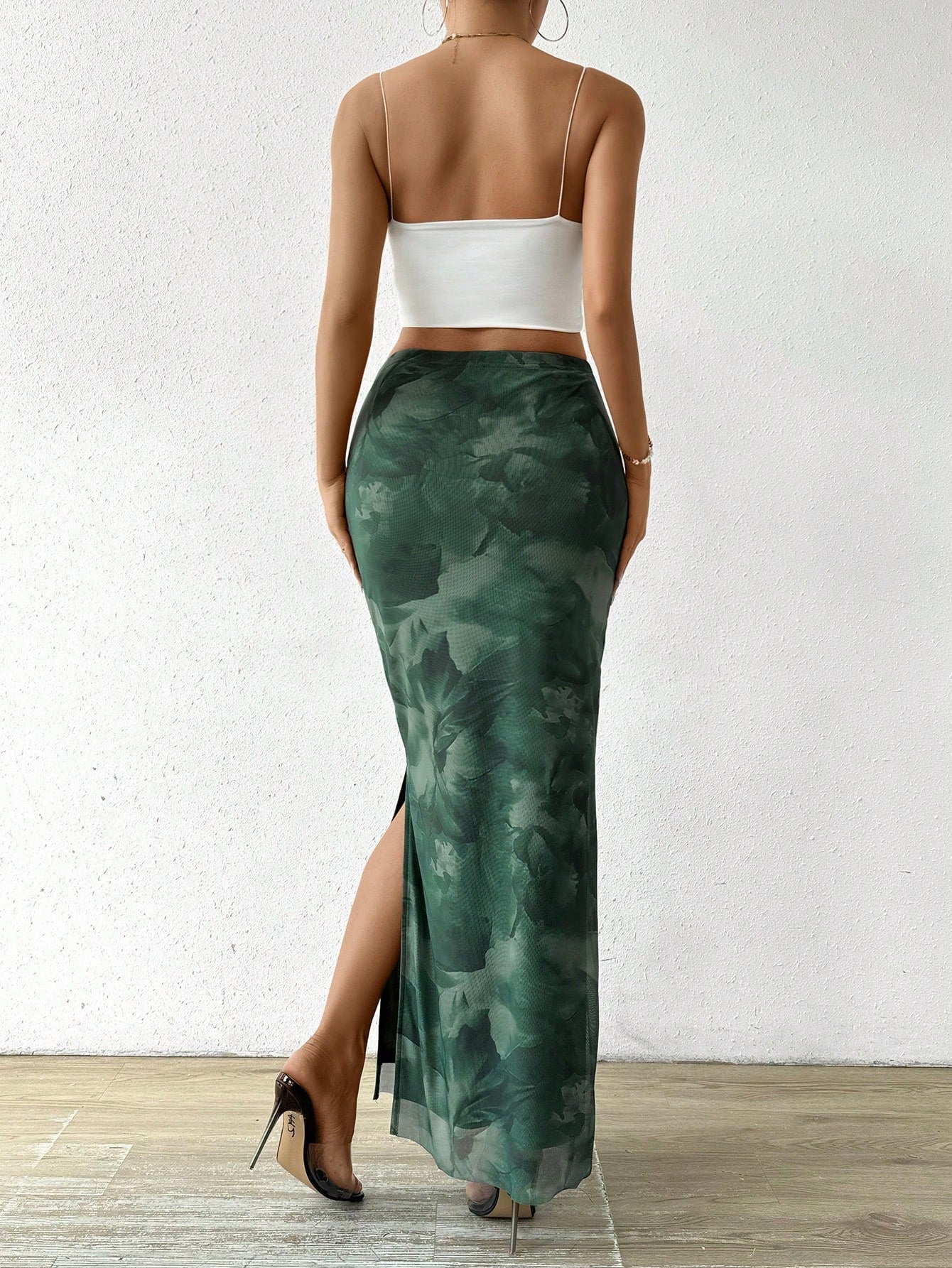 Women's Floral Printed Side Slit Skirt Maxi Women Outfit - Image 3