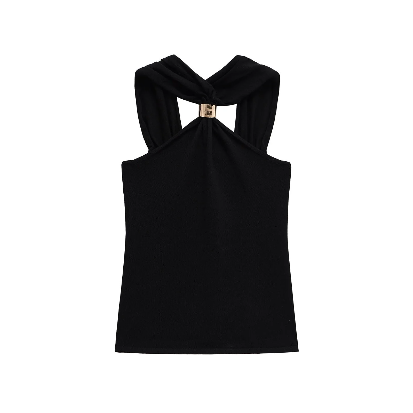 Women's Gold Inlay Halter Neck Top - European Style Blouse - Image 3