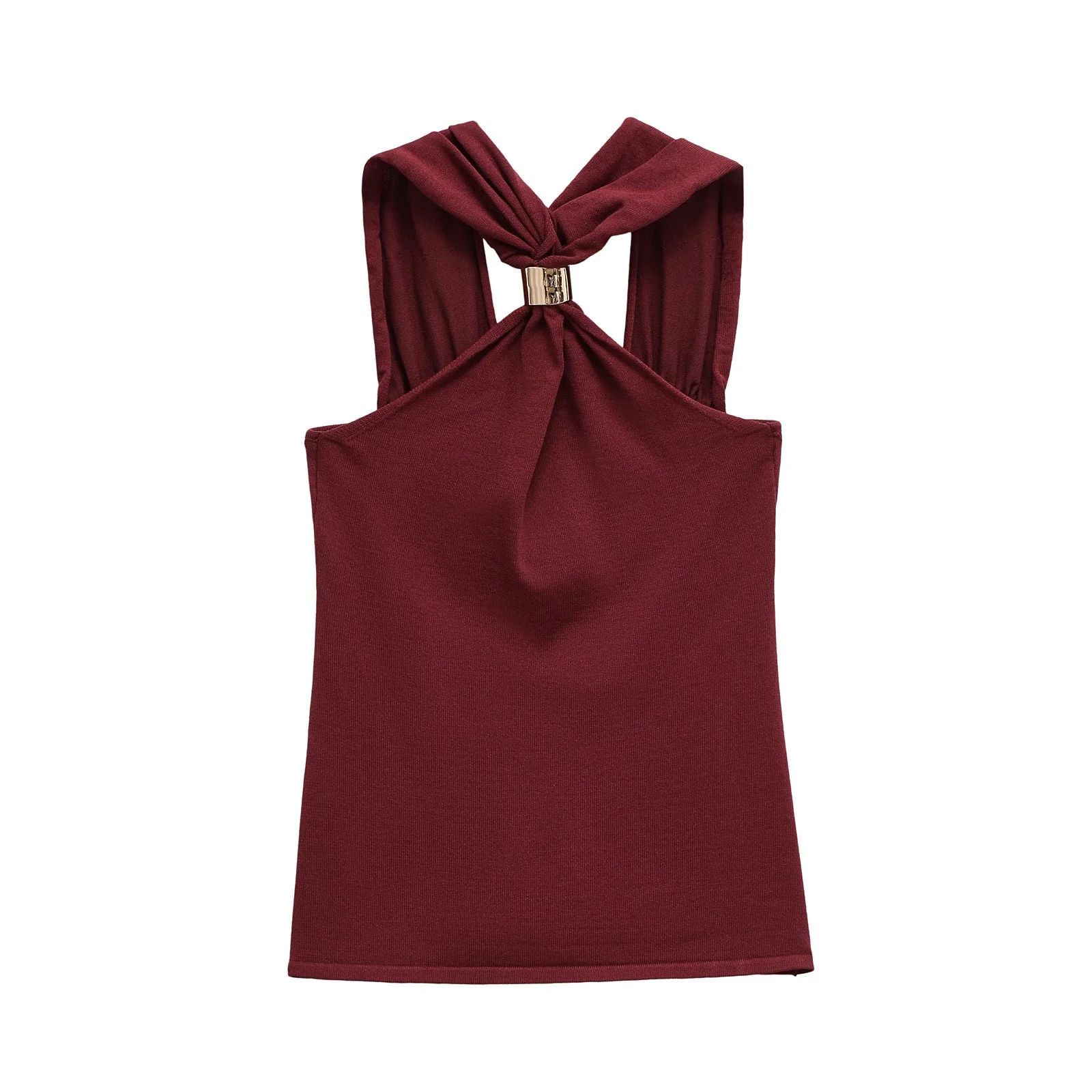 Women's Gold Inlay Halter Neck Top - European Style Blouse - Image 4