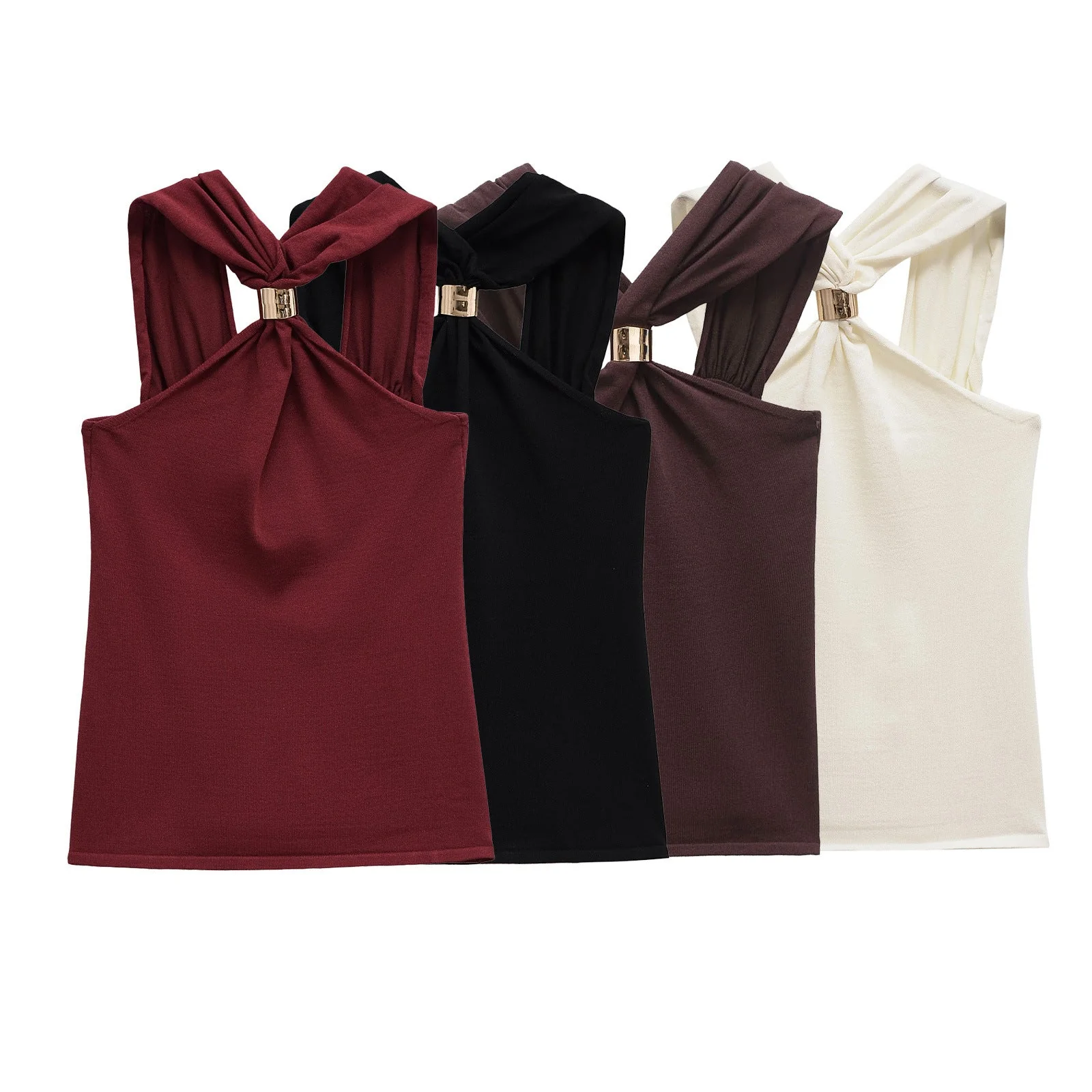 Women's Gold Inlay Halter Neck Top - European Style Blouse - Image 5