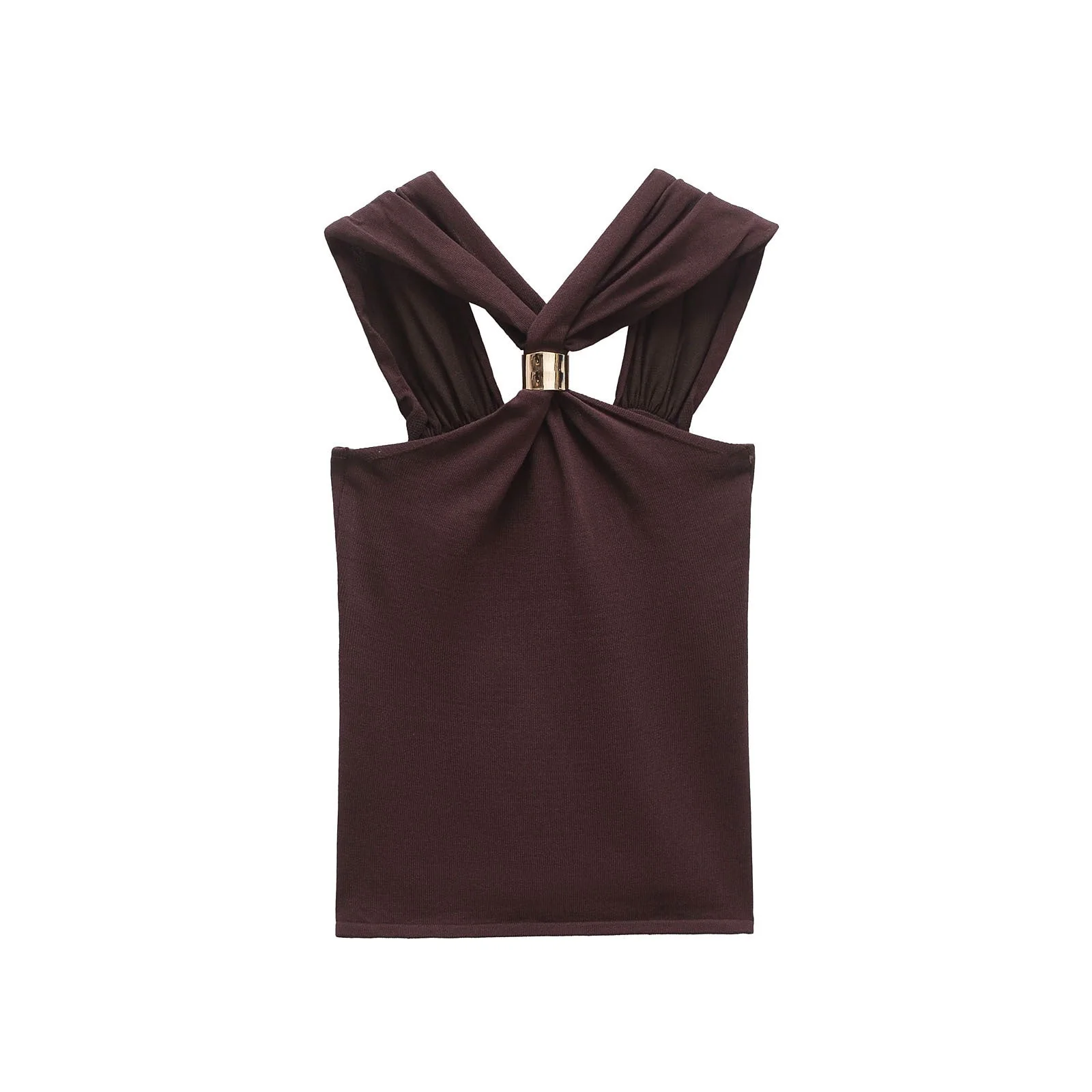 Women's Gold Inlay Halter Neck Top - European Style Blouse - Image 7