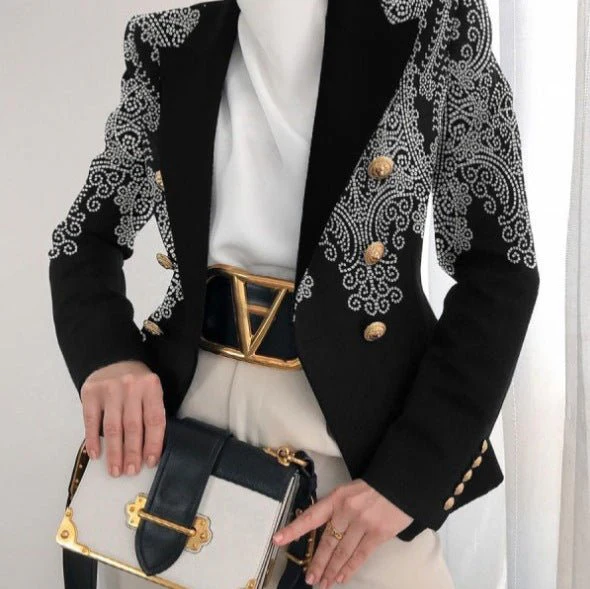 Women's jacket season printed small suit slim fit fashion short double-breasted tops for women - Image 10