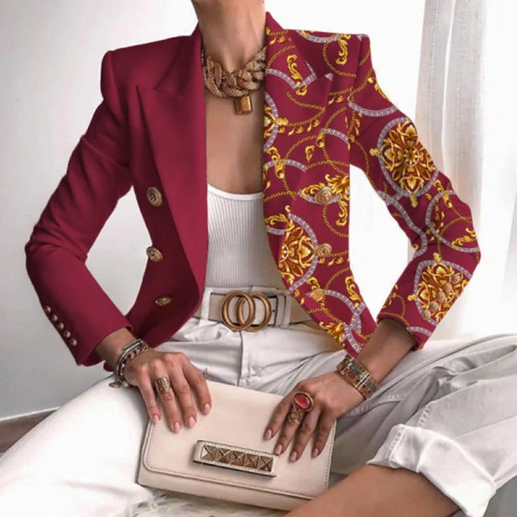 Women's jacket season printed small suit slim fit fashion short double-breasted tops for women - Image 11