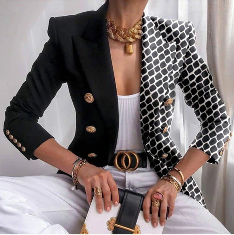 Women's jacket season printed small suit slim fit fashion short double-breasted tops for women - Image 3
