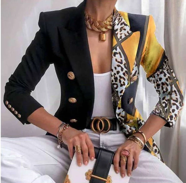 Women's jacket season printed small suit slim fit fashion short double-breasted tops for women - Image 4