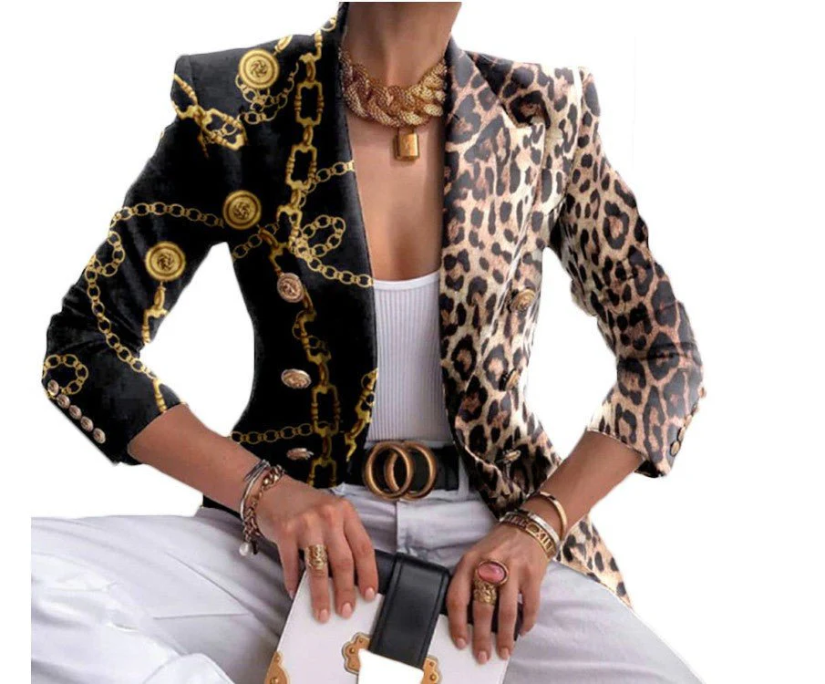 Women's jacket season printed small suit slim fit fashion short double-breasted tops for women - Image 6