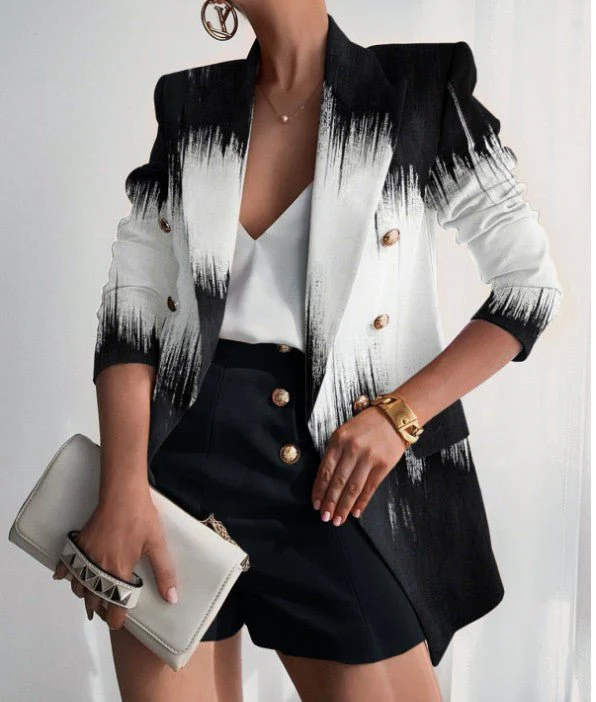 Women's jacket season printed small suit slim fit fashion short double-breasted tops for women - Image 7