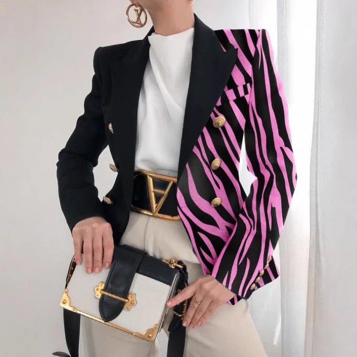 Women's jacket season printed small suit slim fit fashion short double-breasted tops for women - Image 8