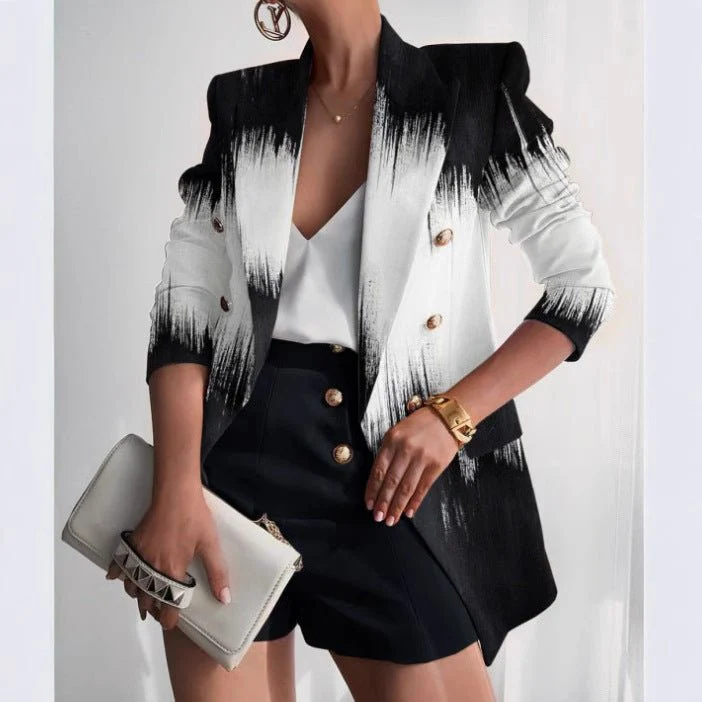 Women's jacket season printed small suit slim fit fashion short double-breasted tops for women - Image 9