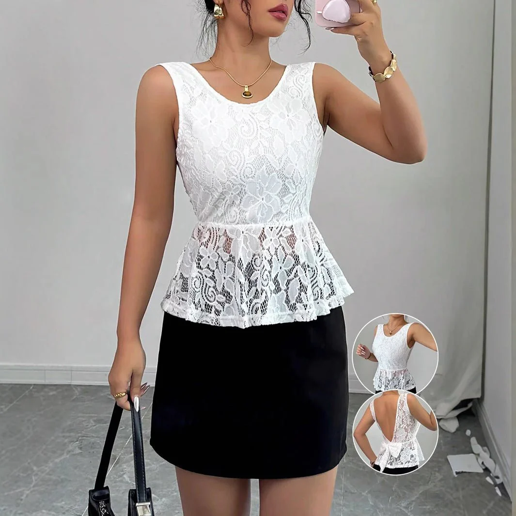 Women's lace backless sleeveless small suspender vest