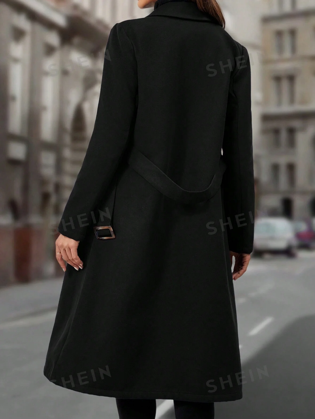 Women's Lapel Collar Double-breasted Woolen Coat - Image 3