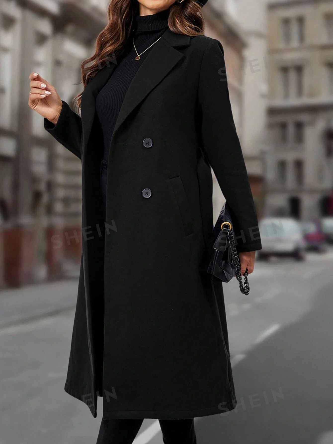 Women's Lapel Collar Double-breasted Woolen Coat - Image 5