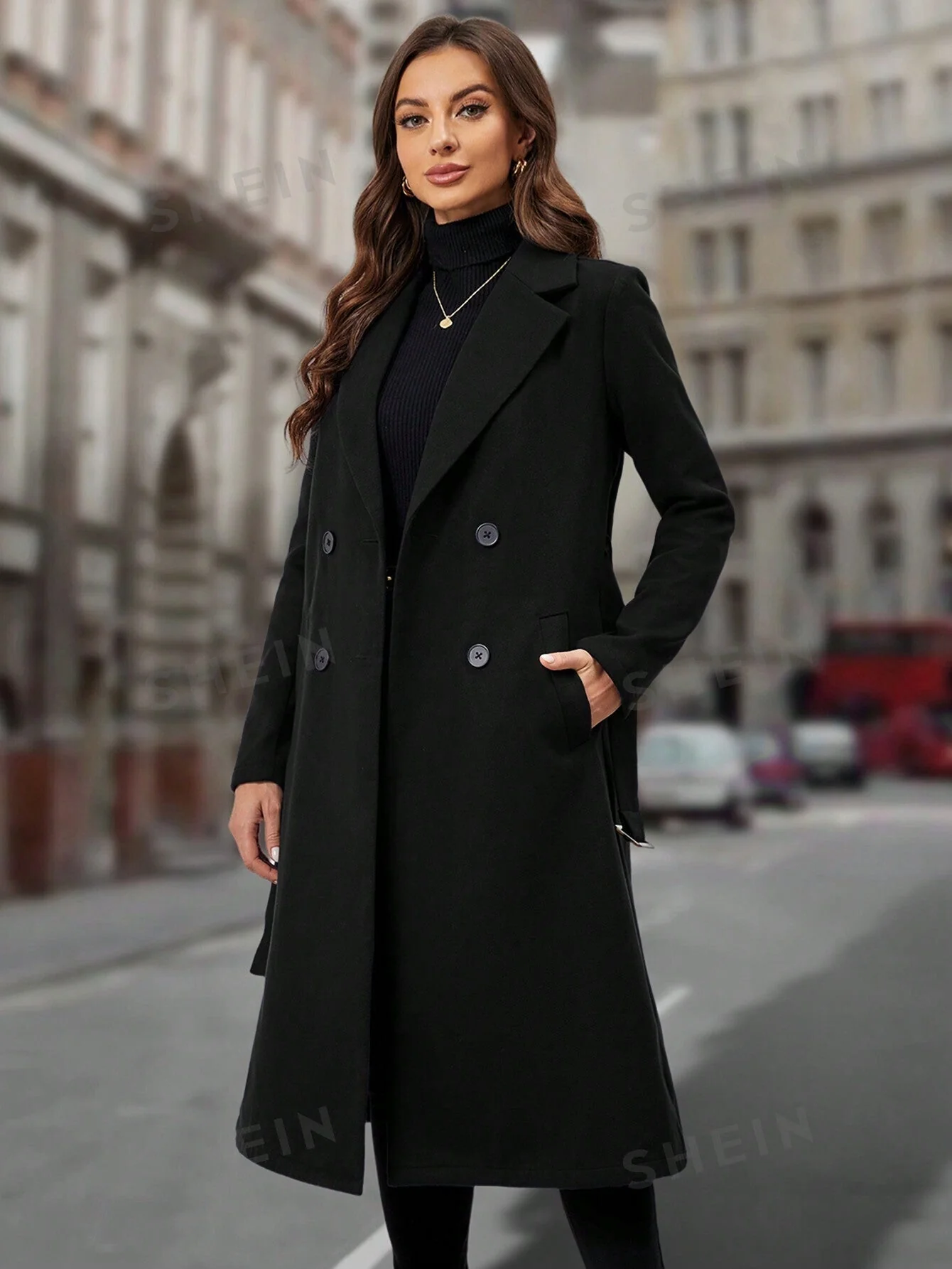 Women's Lapel Collar Double-breasted Woolen Coat FD - Image 6