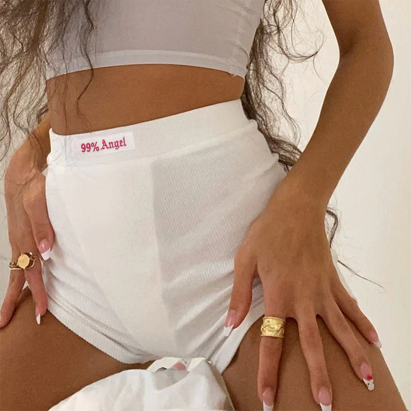 Women's letter patch design high waist cycling shorts