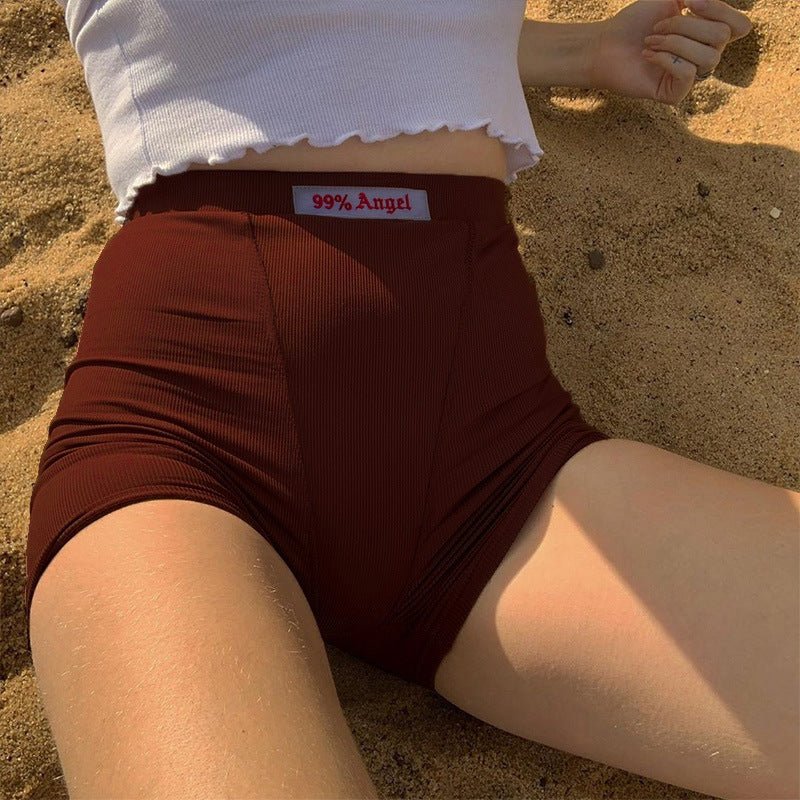 Women's letter patch design high waist cycling shorts - Image 12