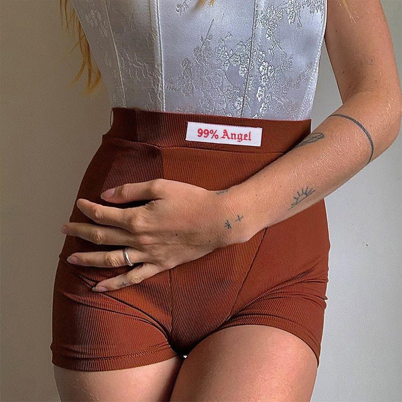 Women's letter patch design high waist cycling shorts - Image 14