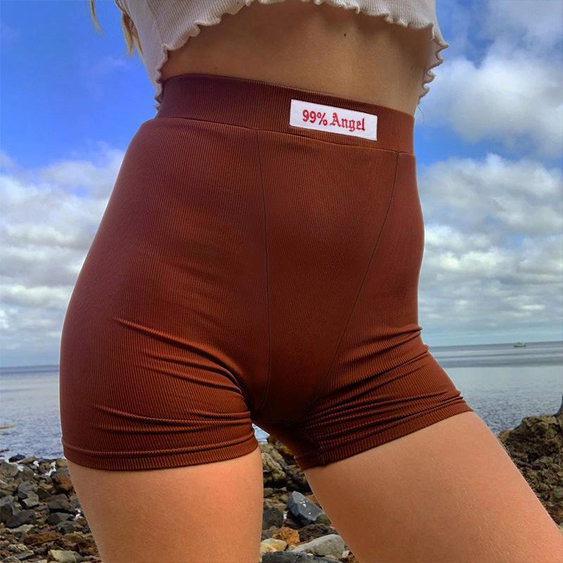 Women's letter patch design high waist cycling shorts - Image 3