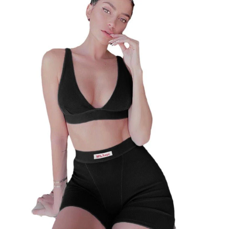 Women's letter patch design high waist cycling shorts - Image 8