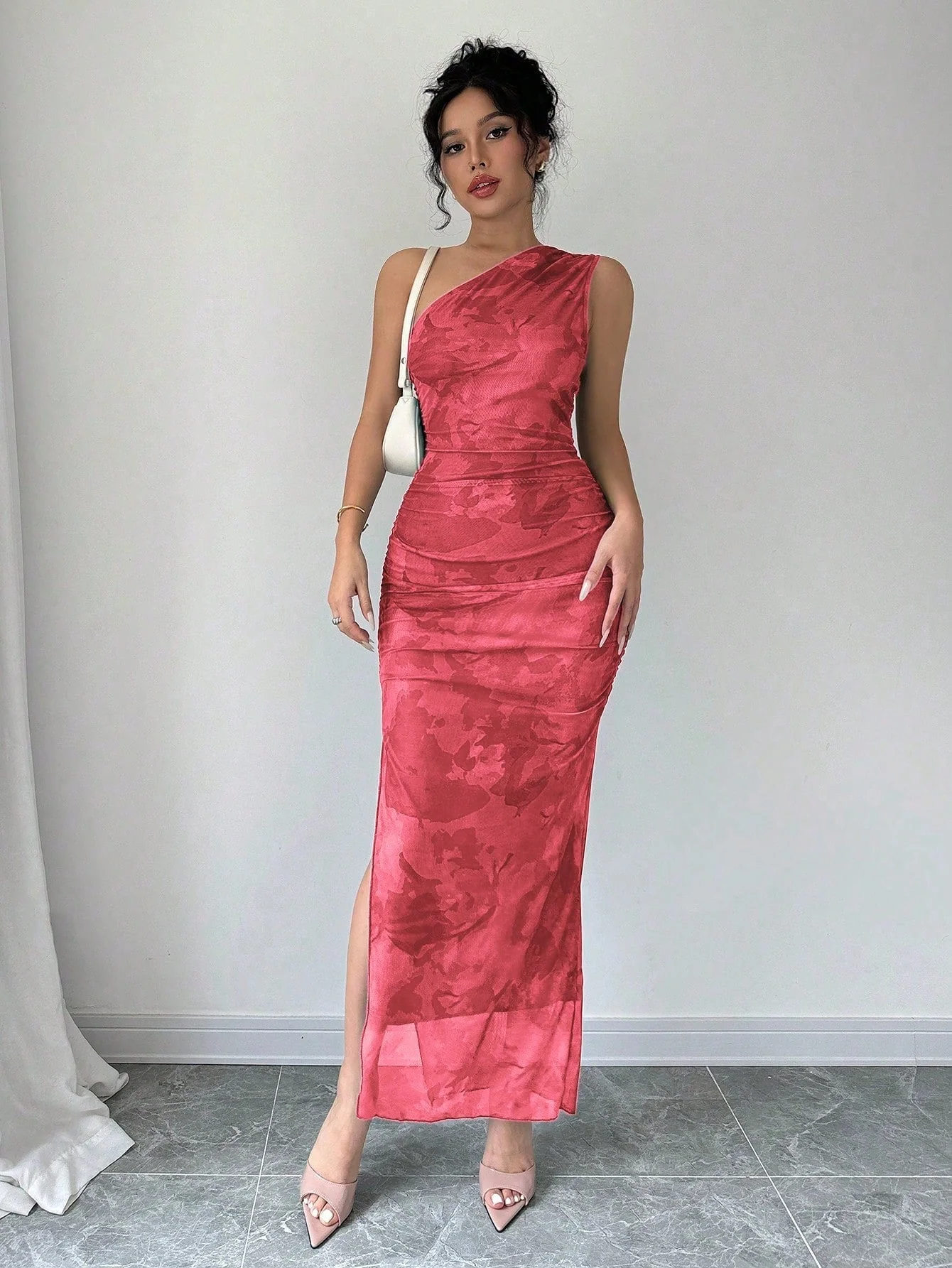 Women's Luxury Evening Dress, Tie Dye Print Asymmetrical Neckline Sleeveless Sxy Dress - Image 3