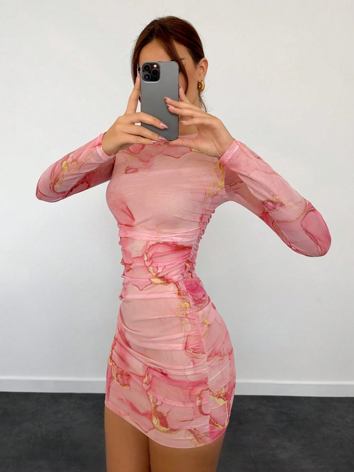 Women's New Romantic Date Night Ombre Print Mesh Bodycon Long Sleeve Mini Dress - Image 10