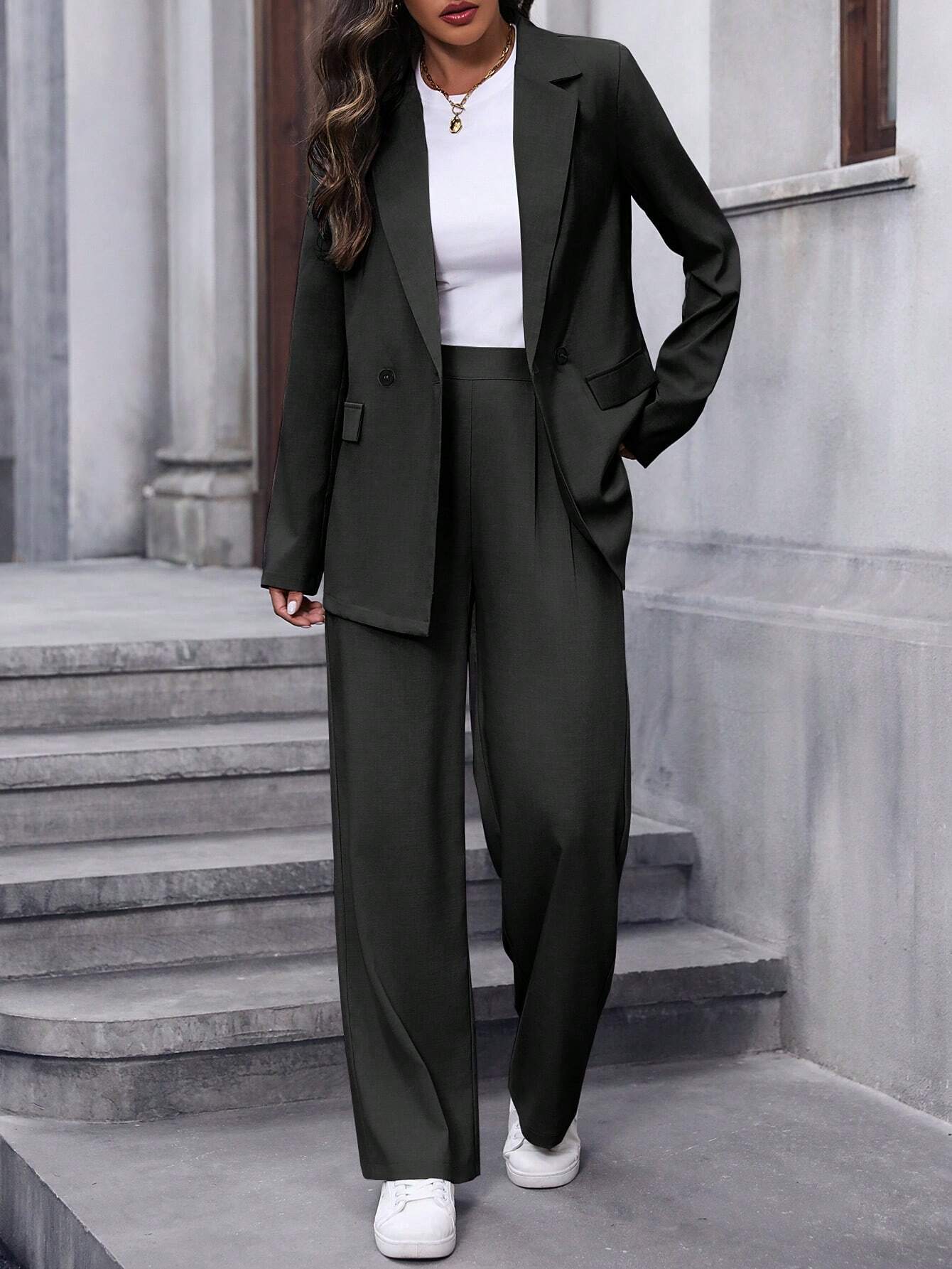 Women's Notched Lapel Suit Jacket And Pants Set  FD - Image 16