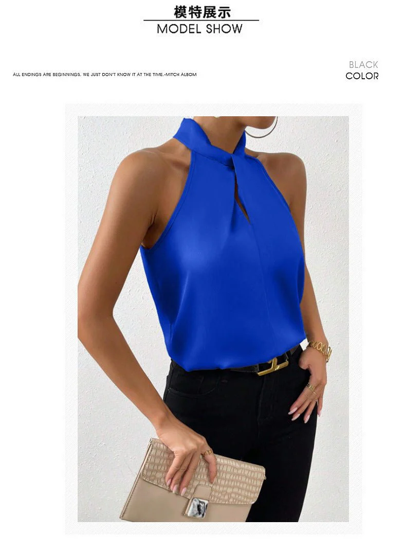 Women's Satin Halter Sleeveless Vest Satin Simulation Silk Top - Image 22