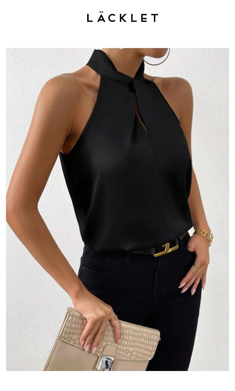 Women's Satin Halter Sleeveless Vest Satin Simulation Silk Top - Image 23