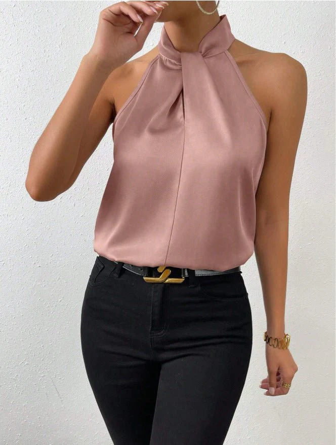 Women's Satin Halter Sleeveless Vest Satin Simulation Silk Top - Image 4