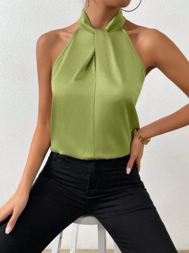 Women's Satin Halter Sleeveless Vest Satin Simulation Silk Top - Image 8