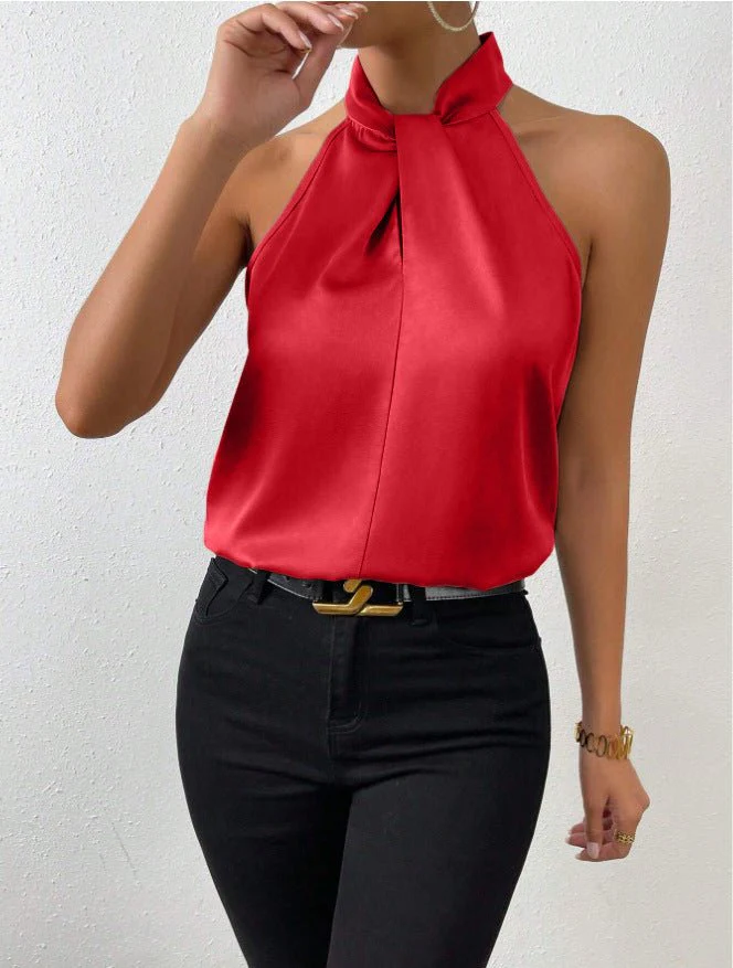 Women's Satin Halter Sleeveless Vest Satin Simulation Silk Top - Image 9
