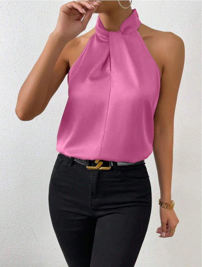 Women's Satin Halter Sleeveless Vest Satin Simulation Silk Top FD - Image 12