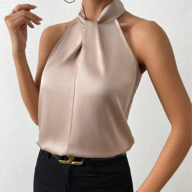 Women's Satin Halter Sleeveless Vest Satin Simulation Silk Top FD - Image 20
