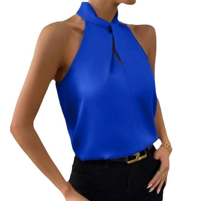 Women's Satin Halter Sleeveless Vest Satin Simulation Silk Top FD - Image 21