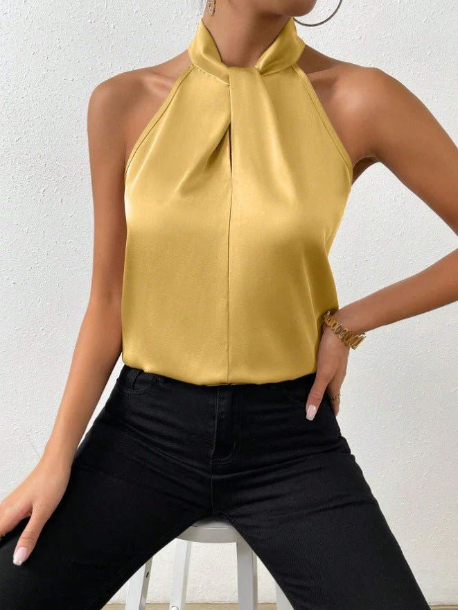 Women's Satin Halter Sleeveless Vest Satin Simulation Silk Top FD - Image 6