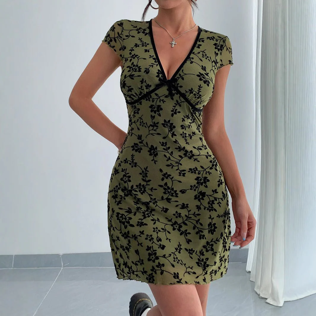 Women's sexy floral V-color A-shaped skirt FD - Image 3