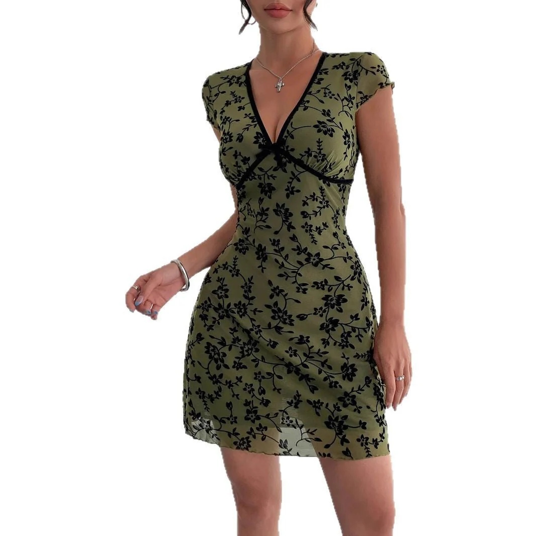 Women's sexy floral V-color A-shaped skirt FD - Image 5
