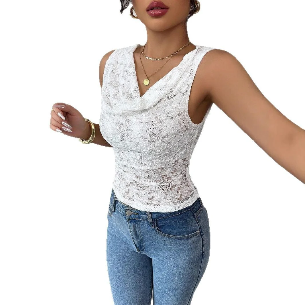 Women's sexy lace V-neck slim-fitting sleeveless top women - Image 5
