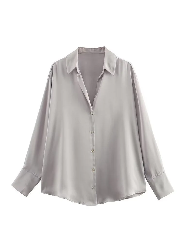 Women's Silk Satin Shirt - 20 Colors - Image 12