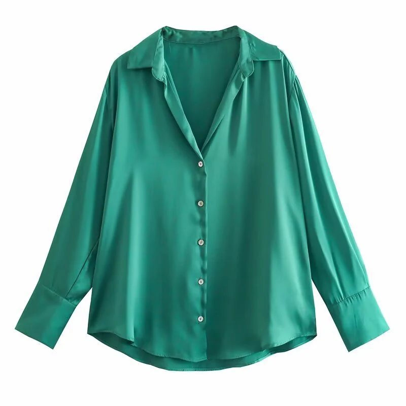 Women's Silk Satin Shirt - 20 Colors - Image 3