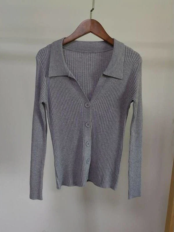 Women's Slim Commuter Cardigan Sweater – Long Sleeve Polo Collar Pullover - Image 10
