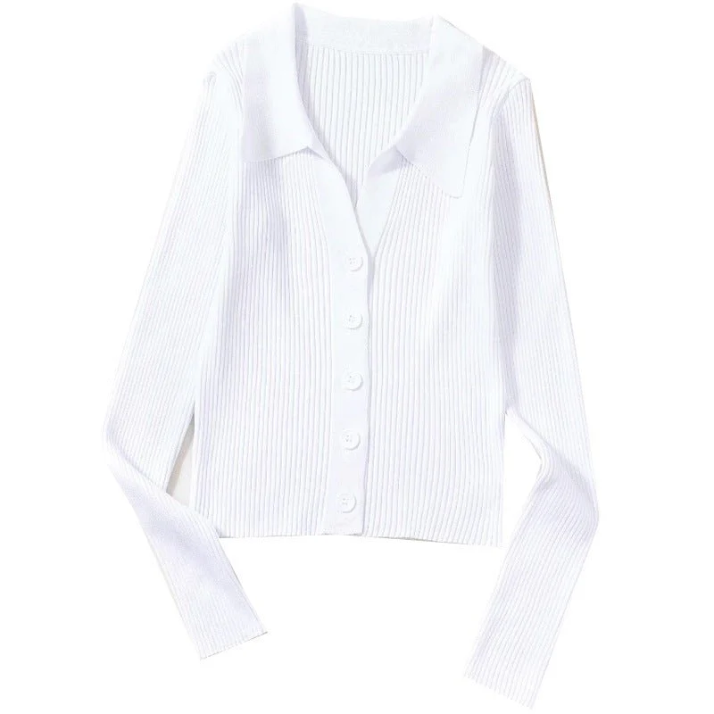 Women's Slim Commuter Cardigan Sweater – Long Sleeve Polo Collar Pullover FD - Image 5