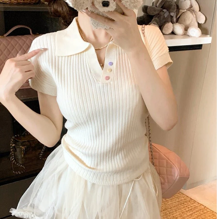 Women's Slim Fit Knitted Polo T-Shirt – Fresh & Sweet Summer Style