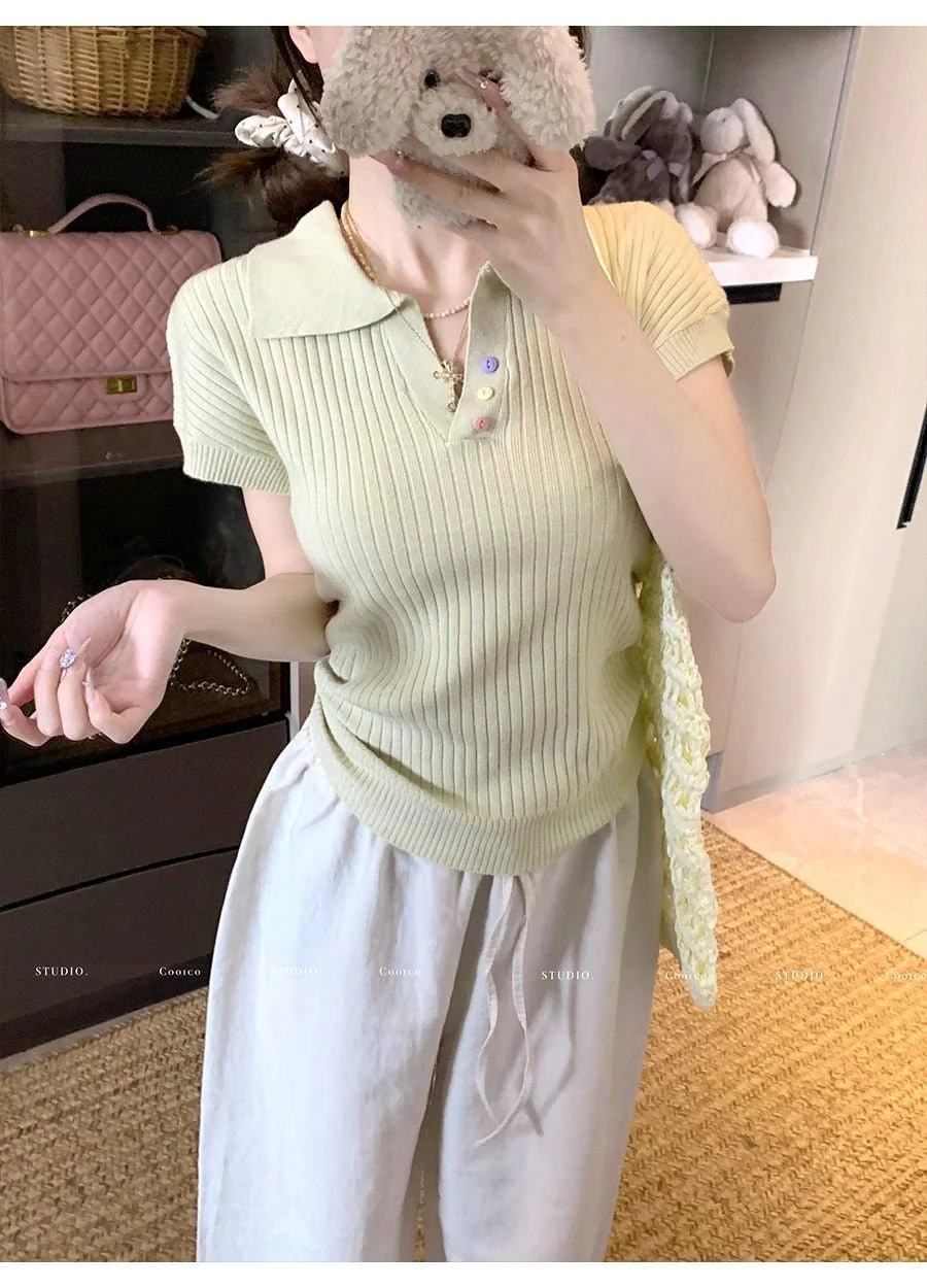 Women's Slim Fit Knitted Polo T-Shirt – Fresh & Sweet Summer Style - Image 11