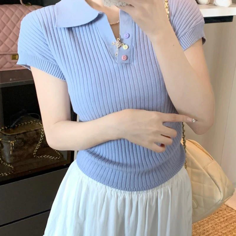 Women's Slim Fit Knitted Polo T-Shirt – Fresh & Sweet Summer Style - Image 2