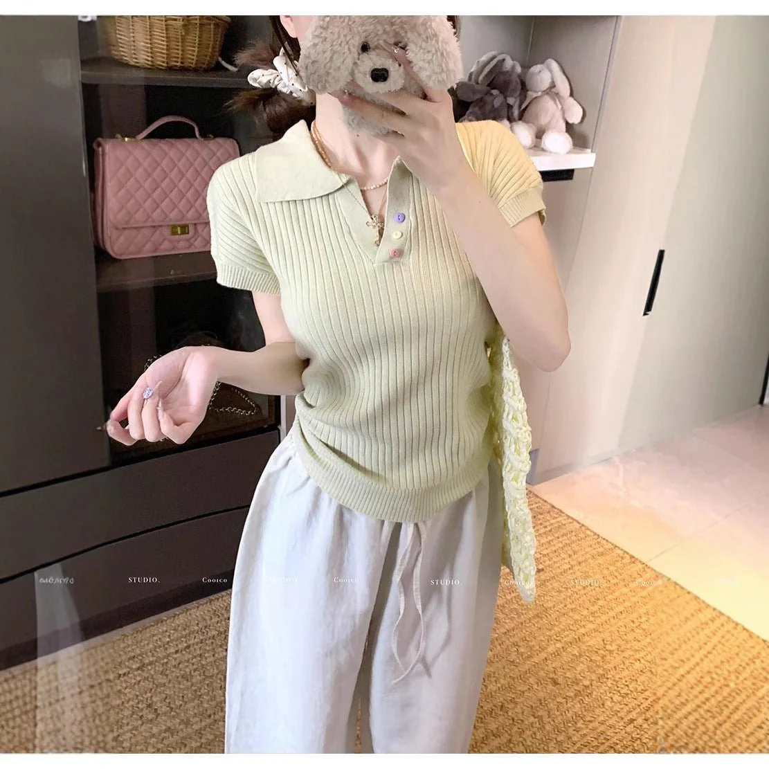 Women's Slim Fit Knitted Polo T-Shirt – Fresh & Sweet Summer Style - Image 3